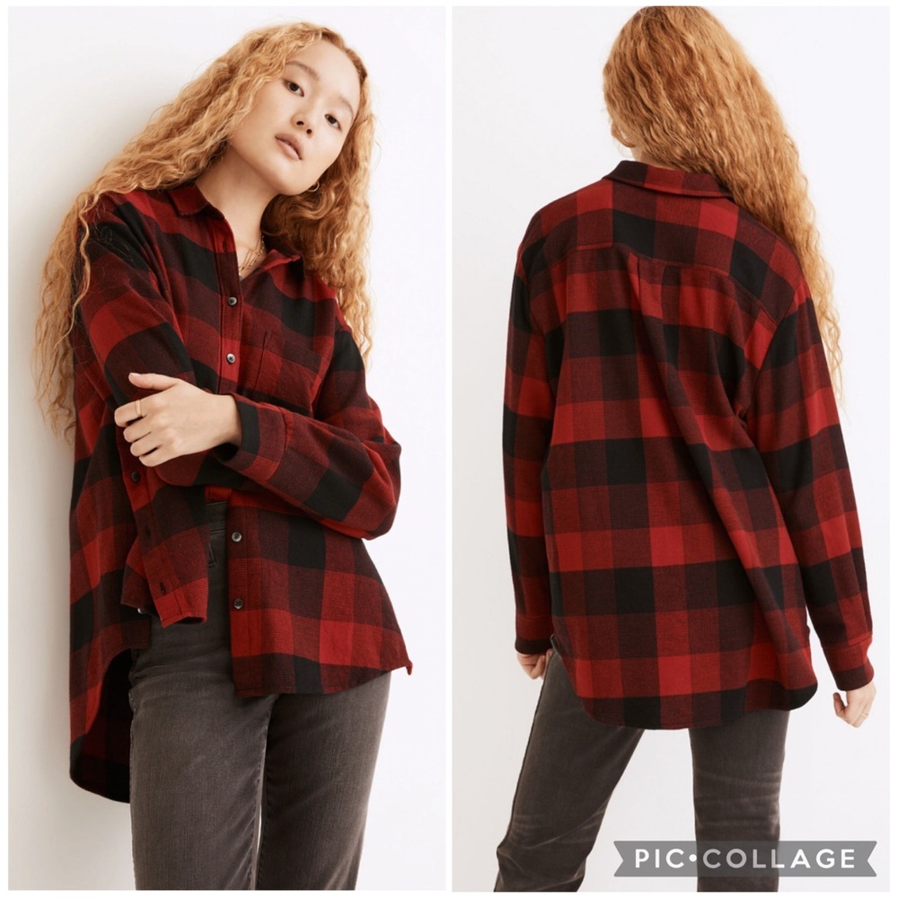 Madewell Flannel Side-Button Oversized Ex-Boyfriend Shirt in Buffalo Check